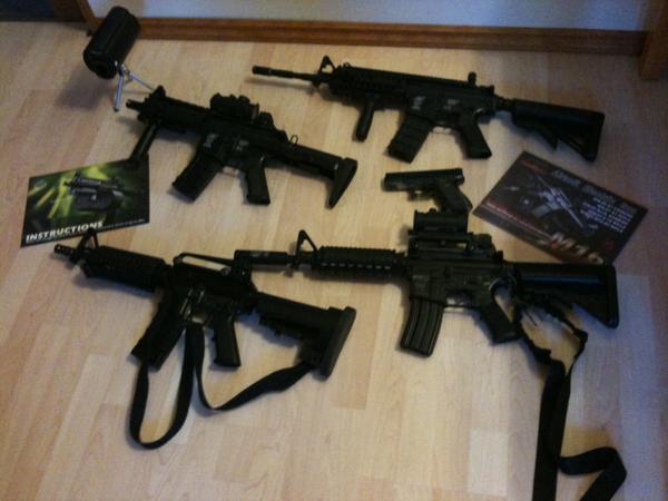 ICS CXP, KJW COMMANDO,ICS-48 SIR, and dboy's M4a1 full metal and glock 23